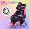 Kids roller skates in pink with adjustable sizes, ABEC-7 bearings, and light-up wheels for a fun skating experience.