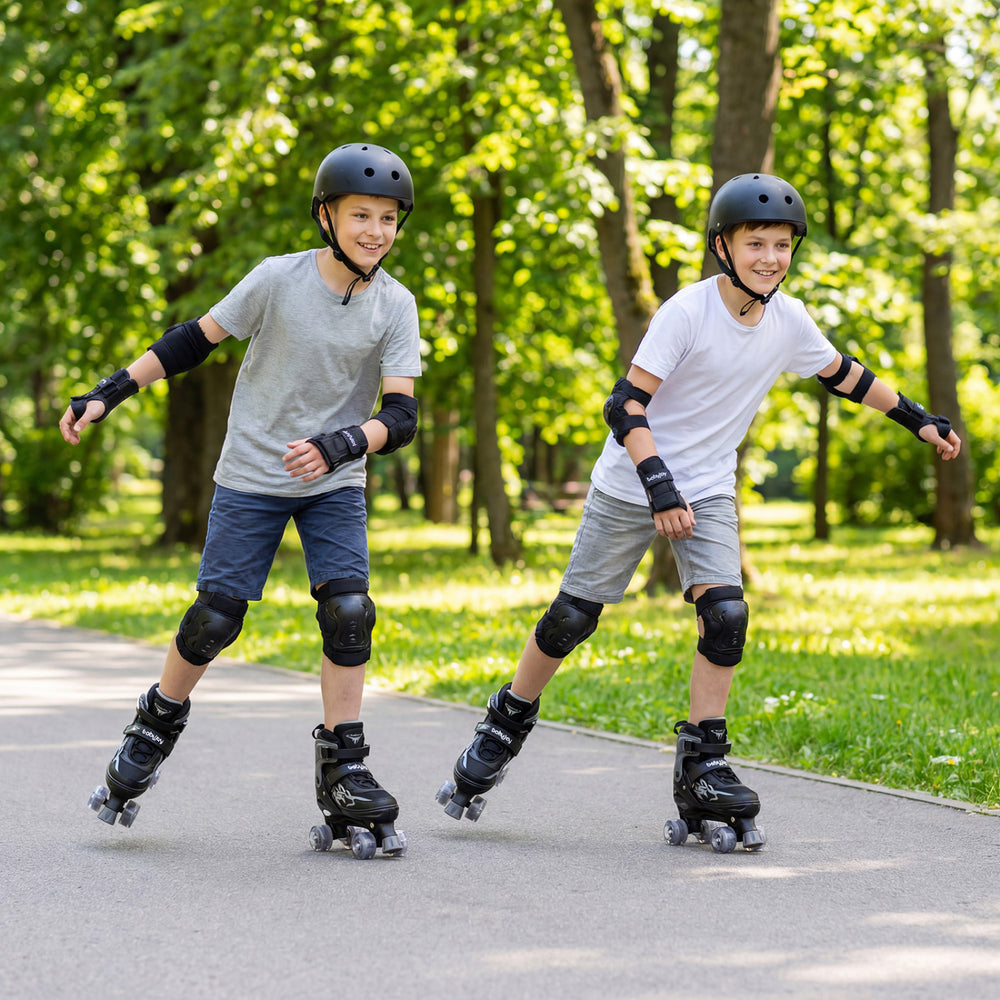Kids Roller Skates for Girls Boys Teens 4 Sizes Adjustable Quad Skates with Light-up Wheels-Black - Gallery View 1 of 10