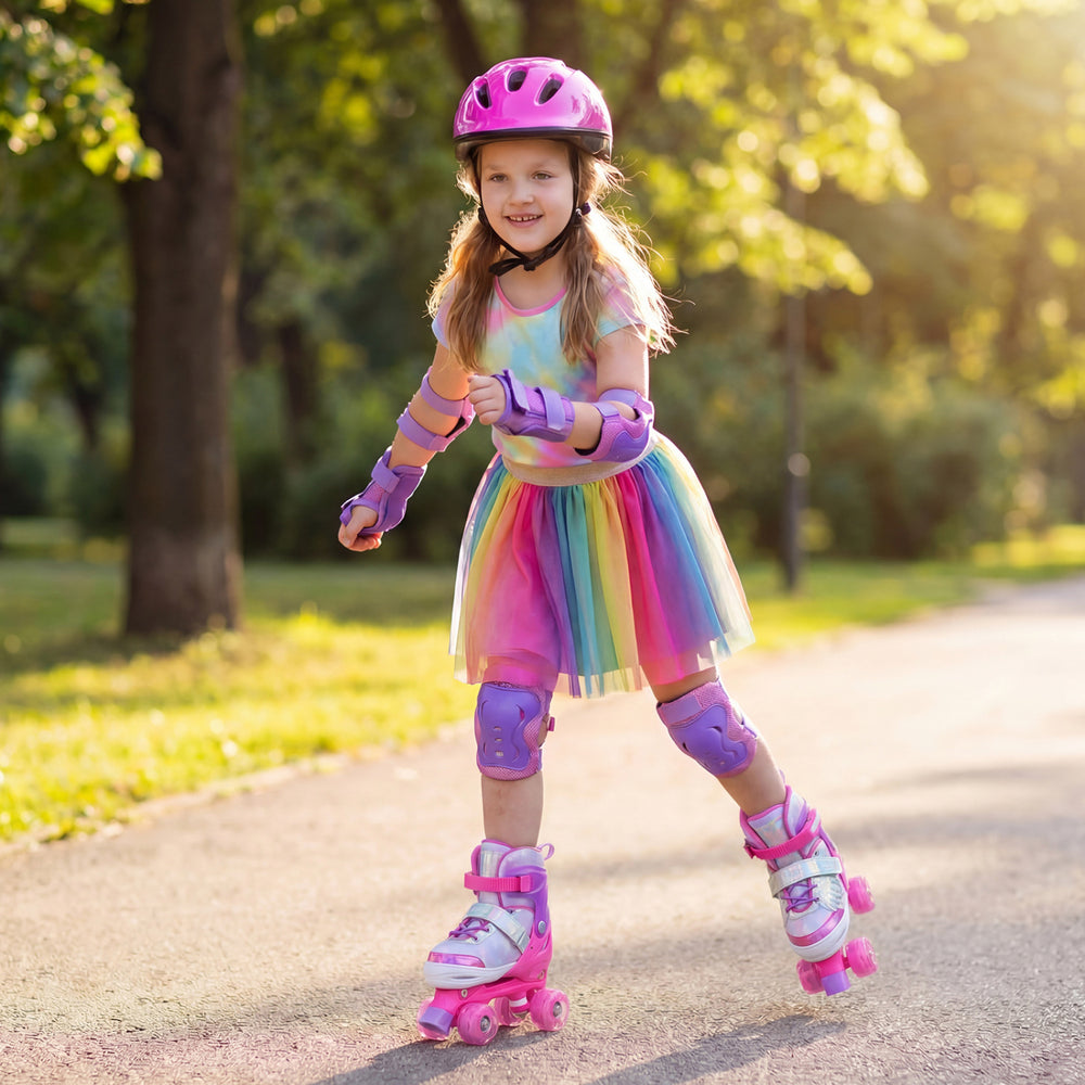 Kids Roller Skates for Toddlers Ages 7-9 with 4 Light up Wheels-Pink - Gallery View 1 of 10