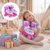 Kids roller skates in pink with light-up wheels, featuring adjustable sizing and a butterfly design for toddlers ages.