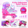 Kids roller skates in pink with adjustable 4-size design and light-up wheels, perfect for toddlers ages 5-7.