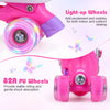 Kids roller skates in pink with light-up 82A PU wheels, ideal for toddlers ages 5-7 for indoor and outdoor skating.