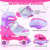 Kids roller skates in pink with butterfly design, featuring adjustable sizing, breathable mesh, and light-up wheels for.