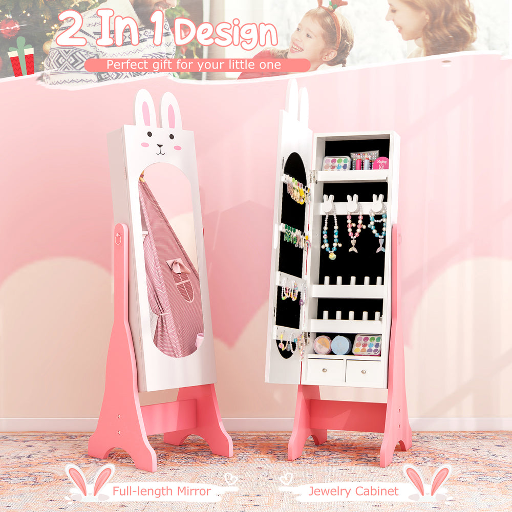 Kids vanity table set featuring a full-length mirror, storage drawers, and ergonomic chair for safe, stylish play.
