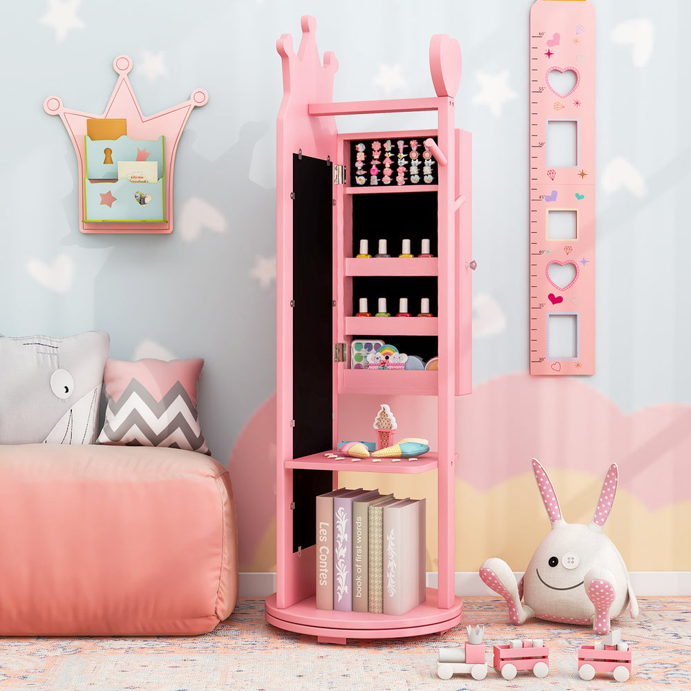 Kids Room Furniture Set Princess Vanity Table and Stool Set with Mirror and Drawer-Pink - Gallery View 1 of 9