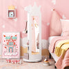 Princess vanity table and stool set with mirror, large storage, and 360° swivel design for kids' room organization.