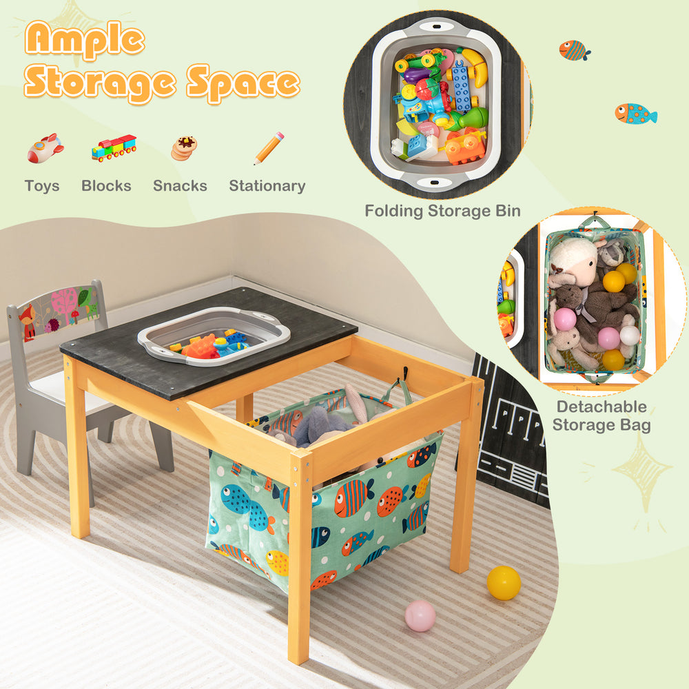 3-in-1 kids sand water activity table with removable racing tabletop and foldable storage bin for organized play.