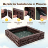 Kids sandbox with cover in brown, featuring easy installation details like slot connections and metal ground stakes.