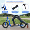 Kids scooter with adjustable height handlebar, 12-inch inflatable wheels, and wide non-slip deck for stable riding.