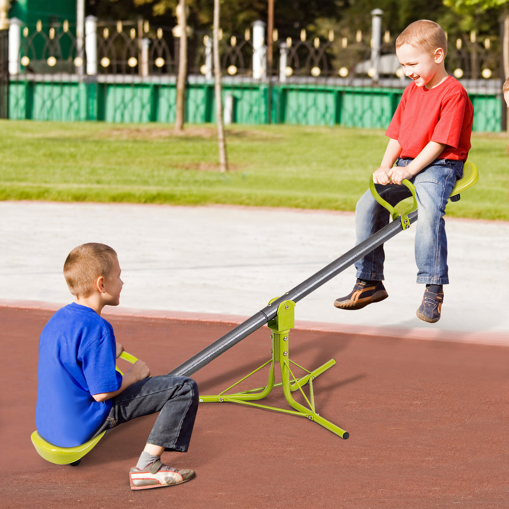 Children enjoying the Kids Seesaw Swivel, featuring wavy handles and a stable 3-leg base for safe outdoor play.