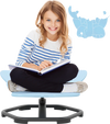 Kids sensory swivel chair in blue with non-slip metal base, promoting balance and coordination for playful sitting or.