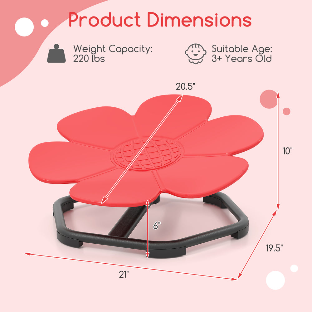 Red flower-shaped kids sensory swivel chair with ergonomic design, non-slip base, and 220 lbs weight capacity.