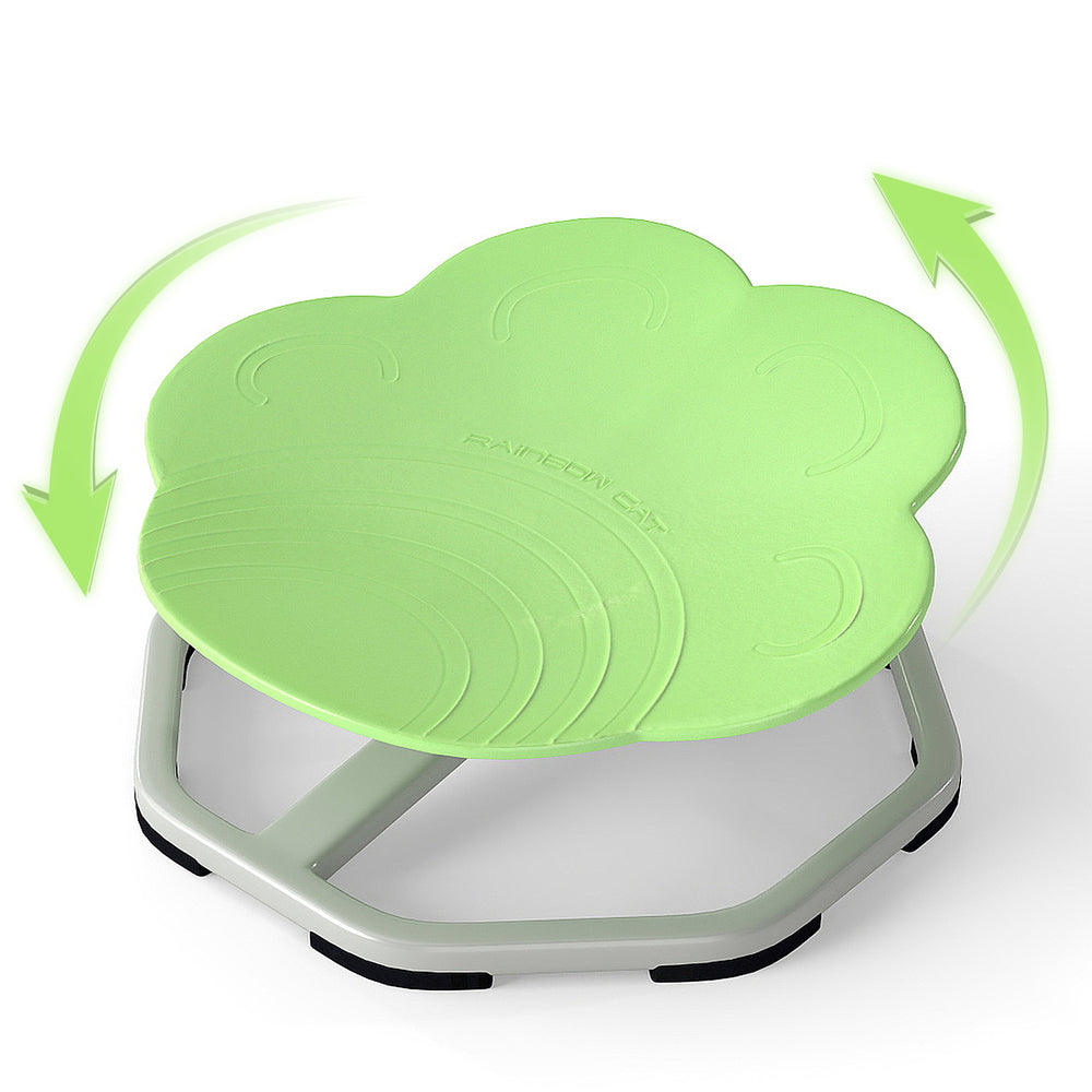 Kids sensory swivel chair in green with a cat claw design, featuring a non-slip metal base for stability and safety.