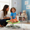 Kids sensory swivel chair in green, promoting balance and coordination with a non-slip metal base for safe play.