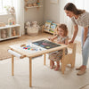 Kids sensory table set with adjustable height, featuring a dual-sided tabletop and two storage bins for creative play.