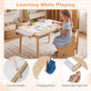 Kids sensory table set with adjustable height, featuring dual-sided panels, storage bins, and side hooks for art activities.