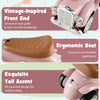 Kids sit-to-stand vehicle in pink with ergonomic seat, vintage-inspired design, and under-seat storage for treasures.