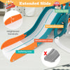 Extended slide of the 5-in-1 kids slide and swing set with heightened handrails for safe play and fun activities.