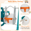 Safe baby swing with anti-falling baffle and stable base, part of a 5-in-1 kids slide and swing set for outdoor fun.