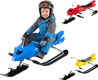 Kids snow racer sled in blue features brakes, tow rope, and steering handle for safe winter fun and easy maneuvering.