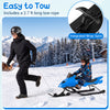 Kids snow racer sled in blue features brakes, tow rope, and steering handle for safe winter fun and easy maneuverability.