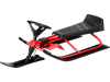Kids snow sled in red with steering wheel, double brakes, and pull rope for easy transport and outdoor fun.