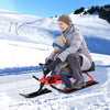 Kids snow sled in red with steering wheel and double brakes, designed for safe and fun outdoor rides in winter.
