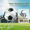 Kids soccer goal with tear-resistant net and ground stakes, shown with a soccer ball for everyday matches.