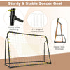 Adjustable 2-in-1 kids soccer goal and rebounder in black with heavy-duty structure and U-shaped ground stakes for.