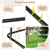 Adjustable height soccer goal and rebounder with metal frame, easy assembly, ideal for outdoor play and training.