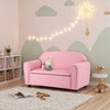 Pink kids sofa with armrests and storage function, featuring a sturdy wood frame and high-density sponge for comfort.