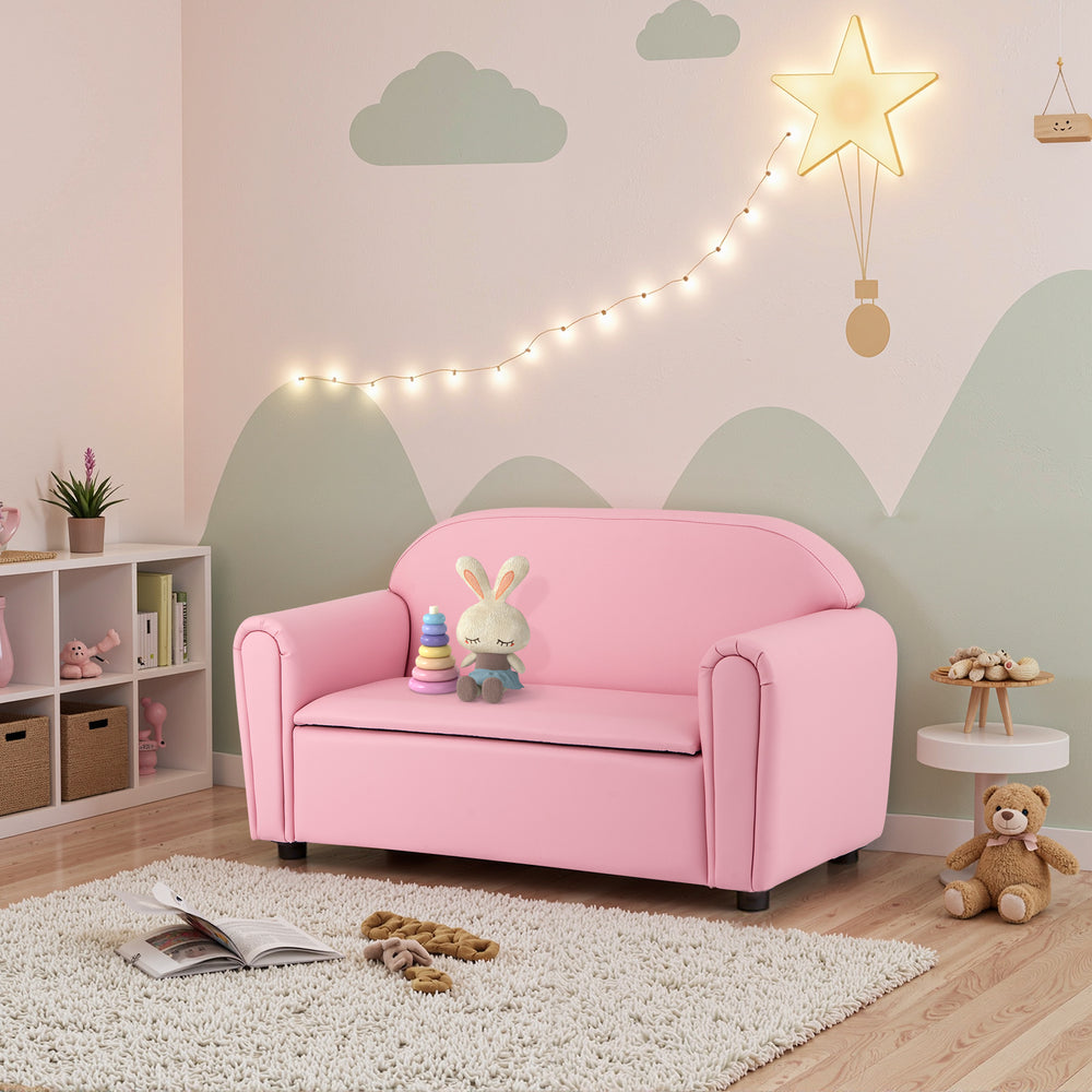 Kids Sofa Armrest Chair with Storage Function-Pink - Gallery View 1 of 11
