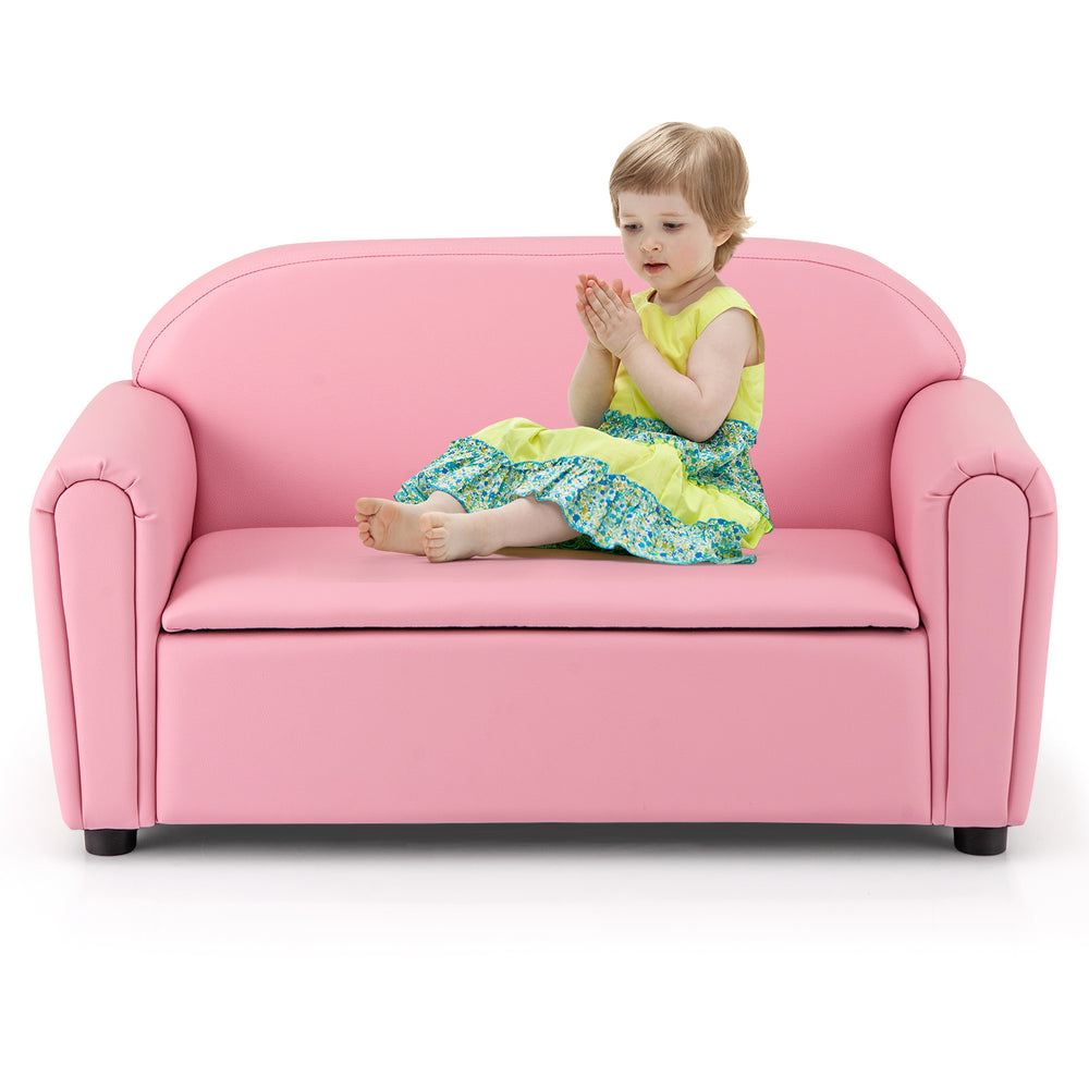 Kids sofa armrest chair in pink with storage function, designed for comfort and play, perfect for children's rooms.