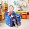 Kids sofa in blue with star pattern, featuring thick cushion and wide armrests, perfect for children's rooms and play.