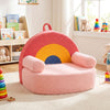 Kids sofa in red with rainbow design, soft fleece fabric, high-density foam, perfect for toddlers' comfort and play.