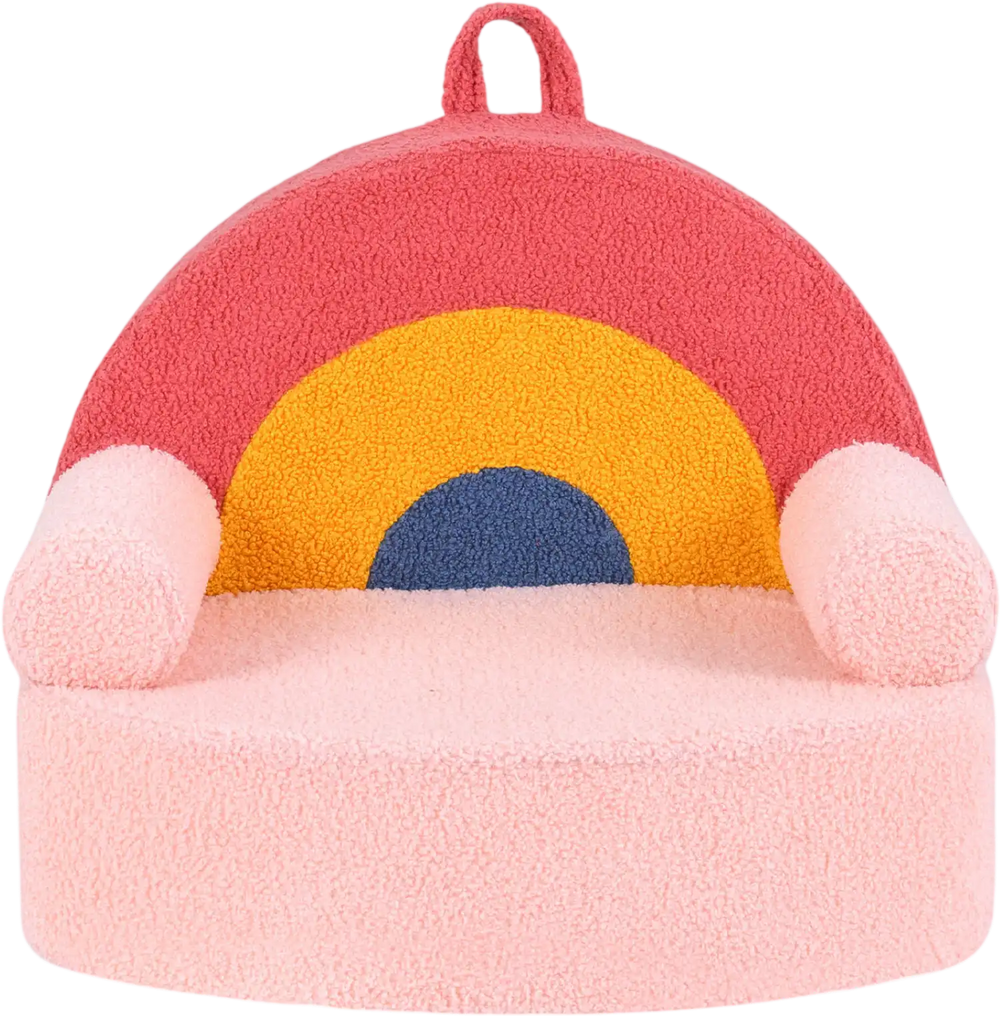 Kids sofa in rainbow design with soft fleece fabric cover, high-density foam, and anti-slip base for comfort and.