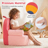 Kids sofa in red with soft fleece fabric, high-density foam, and a side pocket, perfect for comfortable reading.