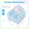 Kids sofa in blue with unicorn patterns, high-density sponge filling, ergonomic backrest, ideal for ages 3+ for reading.