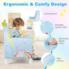 Kids sofa in blue with unicorn patterns, featuring breathable spandex fabric and high-density sponge filling for.