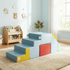 Colorful kids' soft foam blocks with rounded corners, ideal for playrooms, convertible into a slide or table and chair.