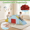 Kids soft foam blocks in blue with velvet covers, featuring a slide and stackable design for safe play and comfort.