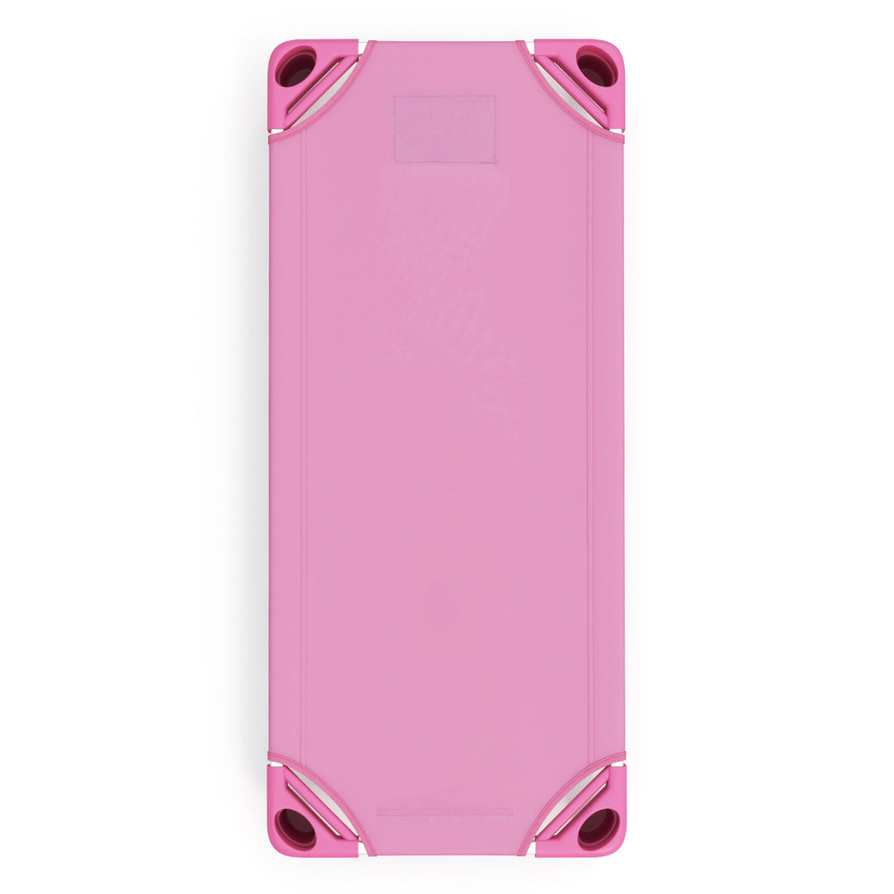 Pink stackable daycare cot with detachable Oxford cloth, designed for easy cleaning and space-saving storage.