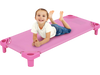 Kids stackable daycare cot in pink with detachable Oxford cloth, ideal for space-saving and easy cleaning.