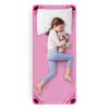 Kids stackable daycare cot in pink with detachable Oxford cloth, shown with a child sleeping comfortably.