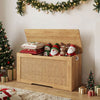 Kids storage bench with flip top, rattan texture, and handles, perfect for toy organization in playrooms or bedrooms.
