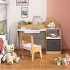 Kids Study Desk and Chair Set with Open Shelves Drawer and Fabric Storage Bin-Natural - Gallery View 1 of 10