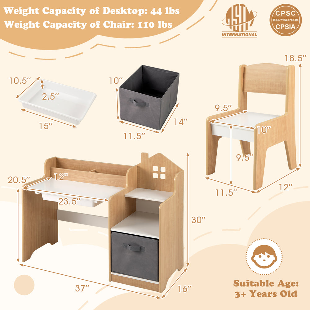 Natural wood kids chair with ergonomic design and smooth round corners for safety, perfect for study and play.