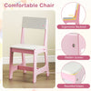Ergonomic pink kids chair with rounded edges and hidden screws, perfect for studying and drawing activities.
