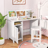 White wooden kids study desk and chair set with storage cabinet, bulletin board, and ergonomic design for children's.