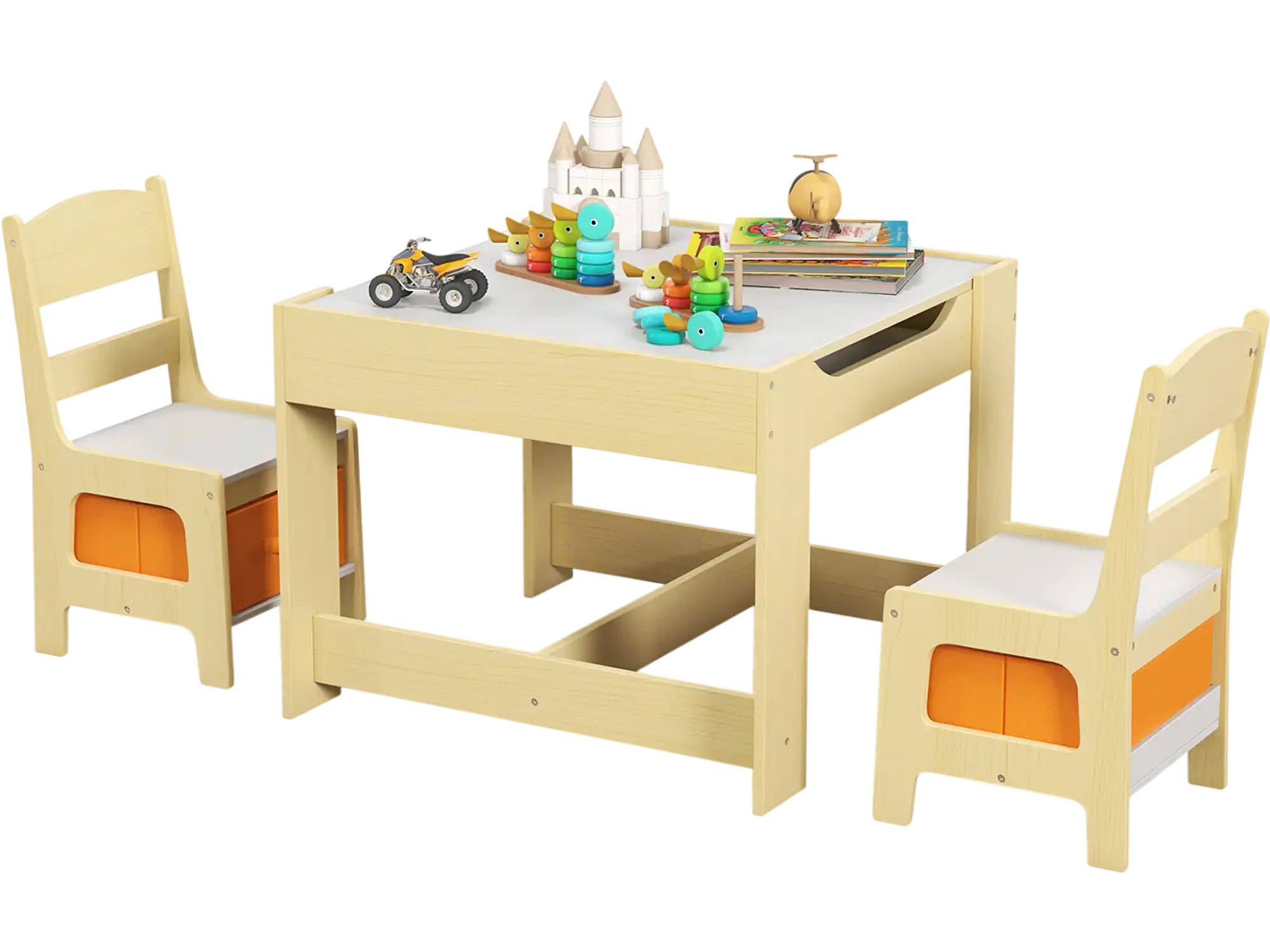 Costway Kids Table & 2 Chairs Set w/ Storage Boxes Blackboard Whiteboard Drawing 23901746 New